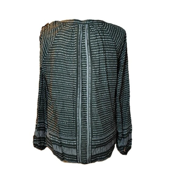 Sandwich Green White Dot Stripe Blouse Size 12 Lightweight Long Sleeve V-Neck - Picture 4 of 10